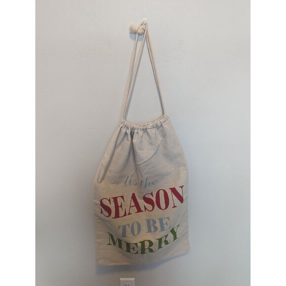 Christmas Cloth Santa Sack "tis the season to be Merry" Draw String 17x28 - Picture 3 of 4